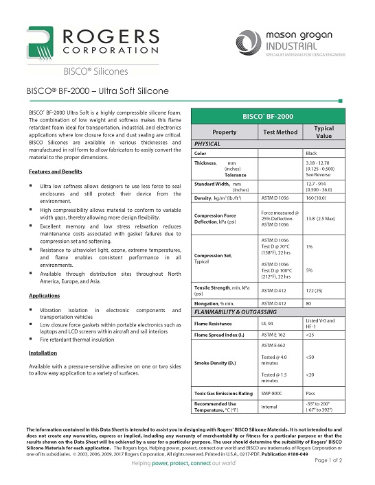BISCO® BF-2000 – Ultra Soft Silicone Data Sheet