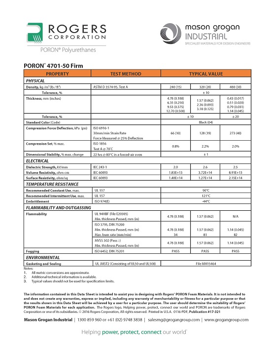 PORON® 4701-50 Firm Global Standards Data Sheet