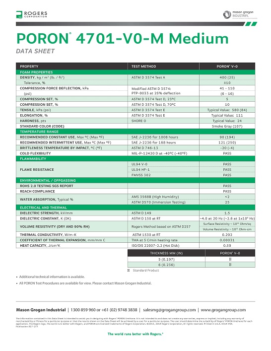 PORON® 4701-V0-M Medium Data Sheet