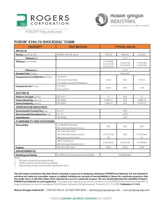 PORON® 4790-79 SHOCKSEAL® Foam Data Sheet