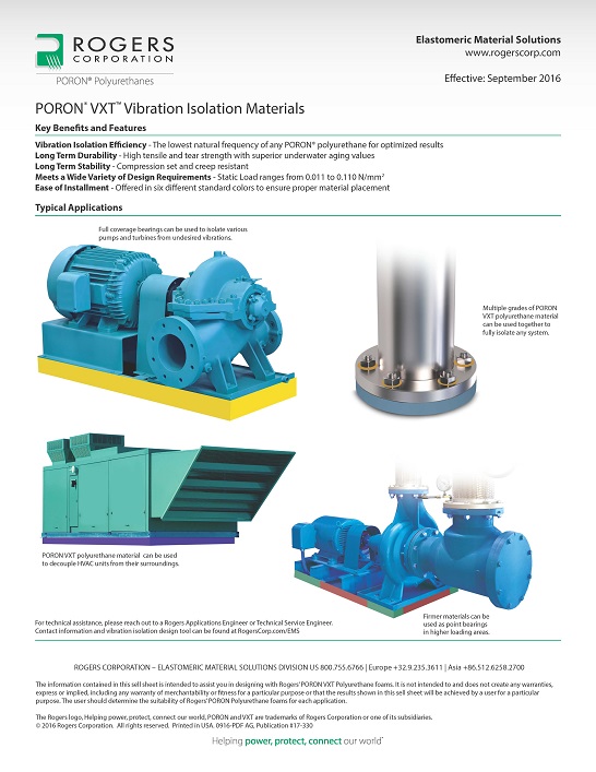 PORON® VXT™ Vibration Isolation Materials Info Sheet