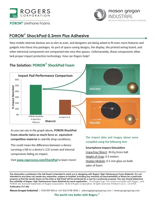 PORON® ShockPad 0.3mm Plus Adhesive Data Sheet