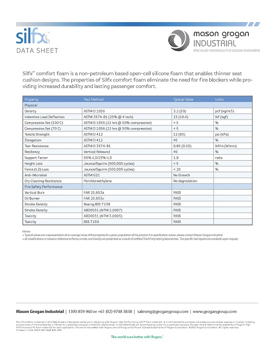 Silfx™ Comfort Foam Data Sheet