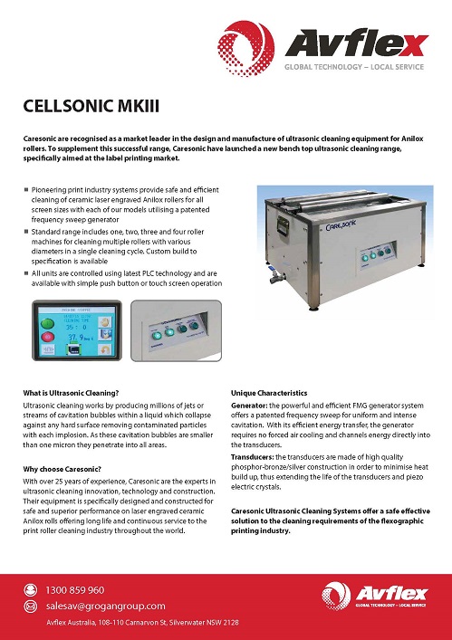 Ultrasonic Cleaning Benchtop Unit Cellsonic MKIII Datasheet