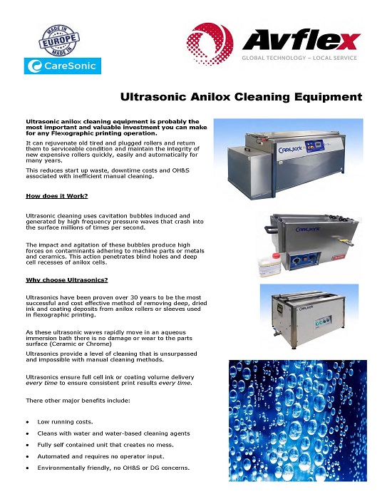 Ultrasonic Anilox Cleaning Equipment Datasheet
