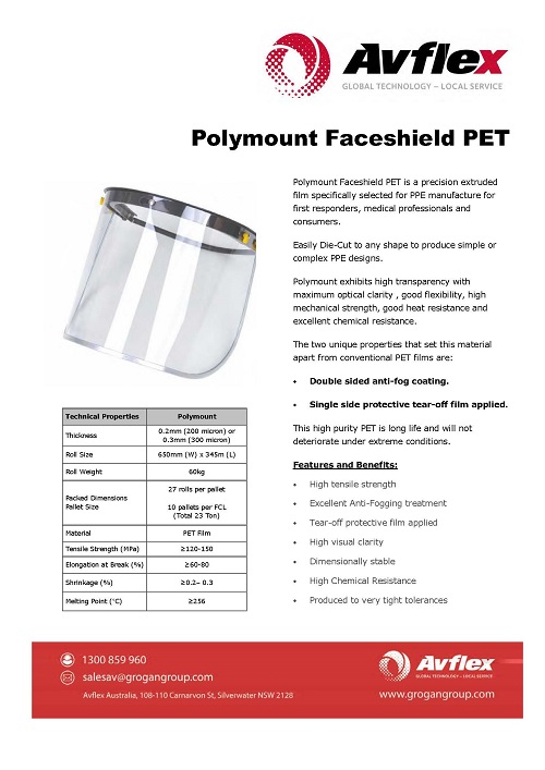 Polymount Polyethylene Terephthalate for Face Shields Datasheet