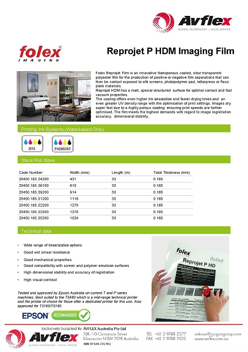 Folex Imaging Reprojet P HDM Imaging Film technical data sheet